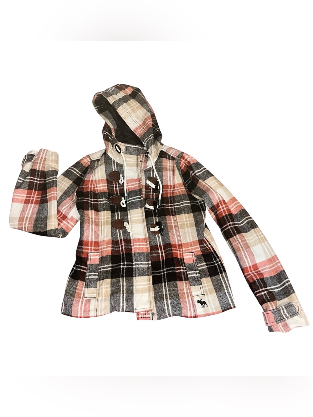 Vintage Women’s M Y2K Abercrombie & Fitch hooded wool-blend plaid toggle jacket
